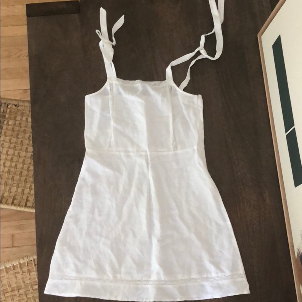 Mango white linen minidress with lace inset